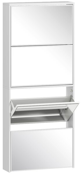 HOMCOM Scarpiera a Specchio a 4 Ante Antiribaltamento in Legno, 63x17x146 cm, Bianco | Aosom Italy