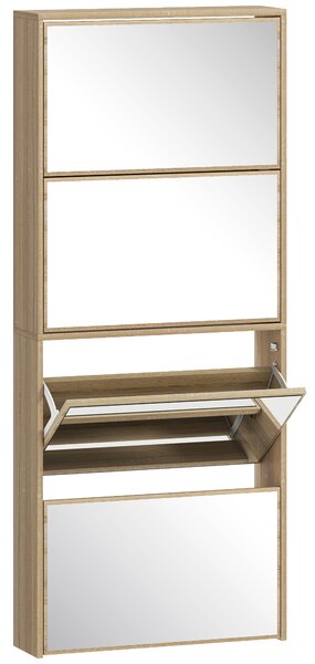 HOMCOM Scarpiera a Specchio a 4 Ante Antiribaltamento in Legno, 63x17x146 cm, color Legno | Aosom Italy
