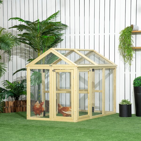 PawHut Recinto per Galline all'Aperto in Legno con Porte Multiple e Rete in Metallo, 140x88.5x106 cm, color Legno | Aosom Italy