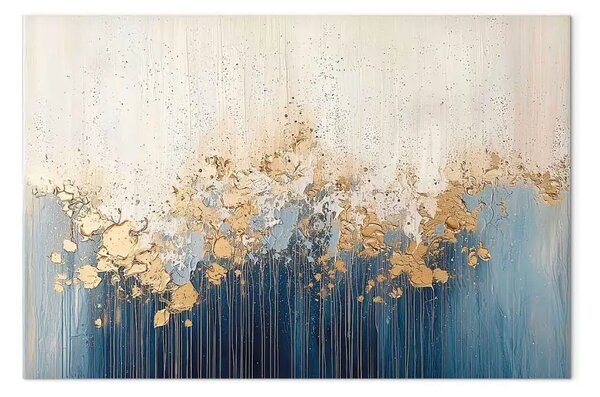 Quadro moderno Onde sottili - accenti dorati su sfondo blu e bianco