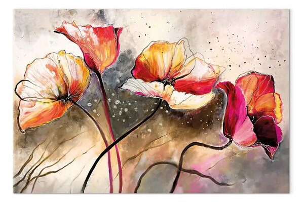Quadro Papaveri incantati - fiori in tonalità rosse su sfondo bianco