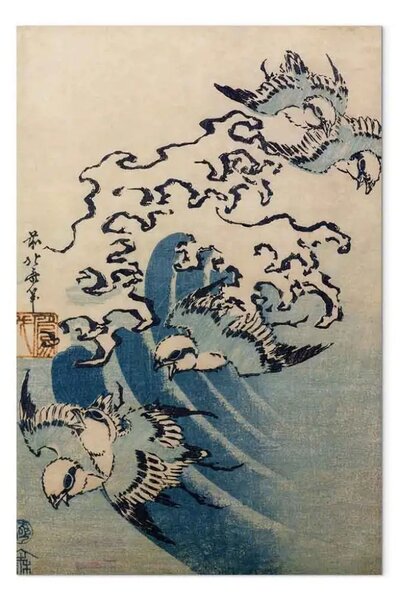 Quadro famoso Hokusai Katsushika - Onde e uccelli