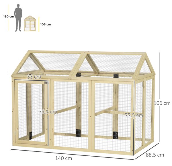 PawHut Recinto per Galline all'Aperto in Legno con Porte Multiple e Rete in Metallo, 140x88.5x106 cm, color Legno | Aosom Italy