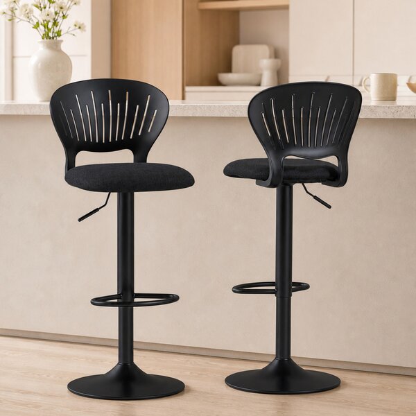 HOMCOM Set 2 Sgabelli da Bar Traspiranti in Tessuto Effetto Lino e Metallo con Poggiapiedi, 40.5x43x84-105 cm, Nero | Aosom Italy