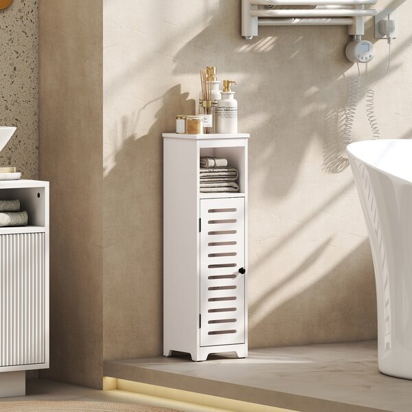 HOMCOM Mobile Bagno Slim con Porta a Lamelle, Mobiletto Bagno con Ripiani Regolabili, Vano Aperto, 22x20x75 cm, Bianco | Aosom Italy
