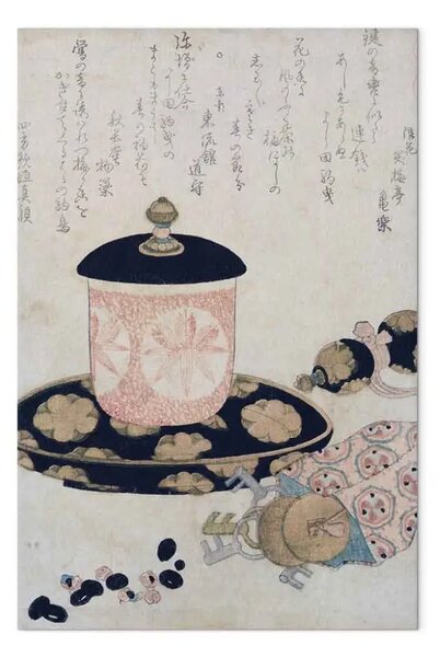 Riproduzione quadro Hokusai Katsushika - Una tazza di tè e chiavi