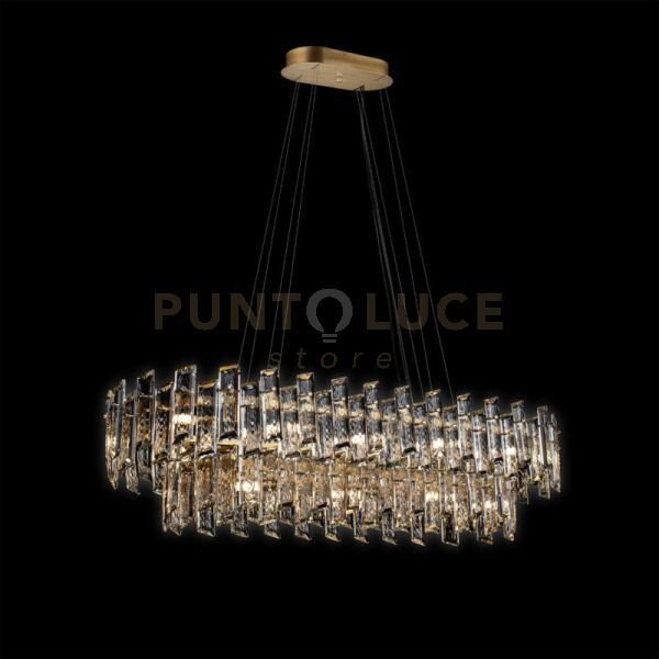 Lampada a sospensione arcadia ovale grande 8+12 luci, 2 livelli, or