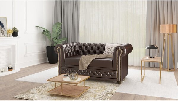 Divano letto marrone scuro in similpelle 148 cm York - Ropez