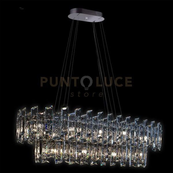 Lampada a sospensione arcadia ovale grande 8+12 luci, 2 livelli, cr