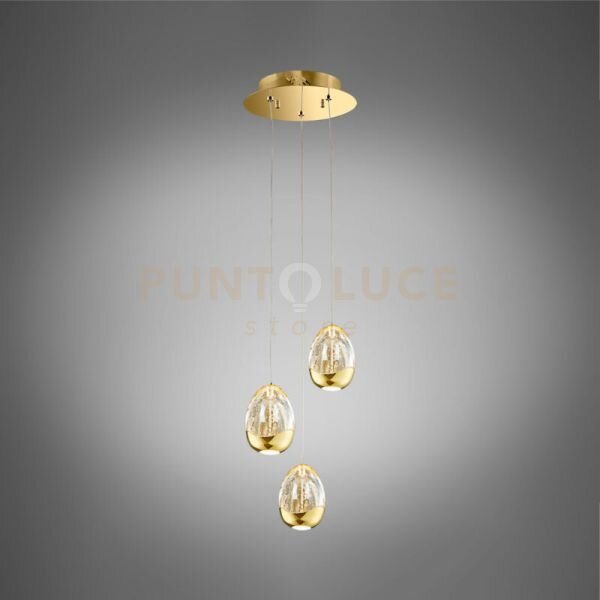 Lampada a sospensione golden egg 3 luci, oro, led 14,4w, 800lm 3000
