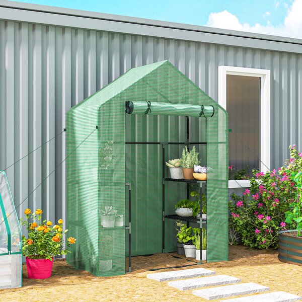 Outsunny Serra da Giardino con 2 Mensole a 3 Livelli e Ingresso a Zip, in Acciaio e PE, 142x73x195 cm, Verde | Aosom Italy