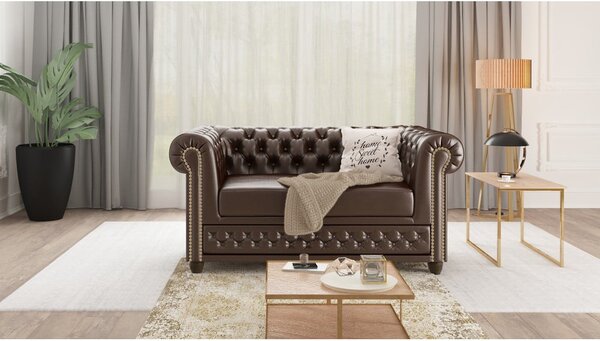 Divano letto marrone scuro in similpelle 148 cm York - Ropez