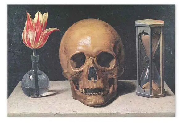 Quadro famoso Philippe de Champaigne - Vanitas Still Life with a Tulip, Skull and Hour-Glass