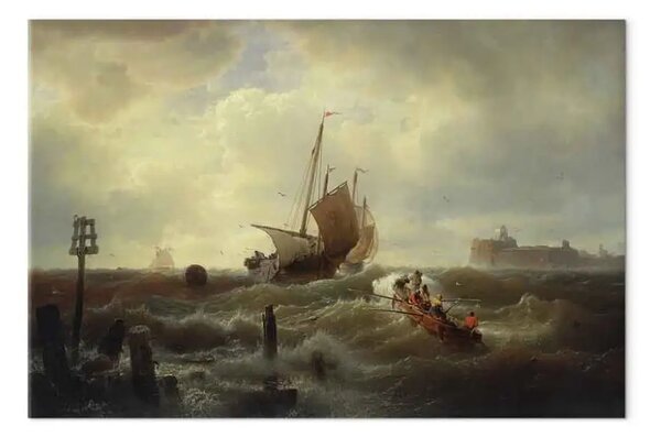 Quadro famoso Andreas Achenbach - L'ingresso del porto a Hellevoetsluys