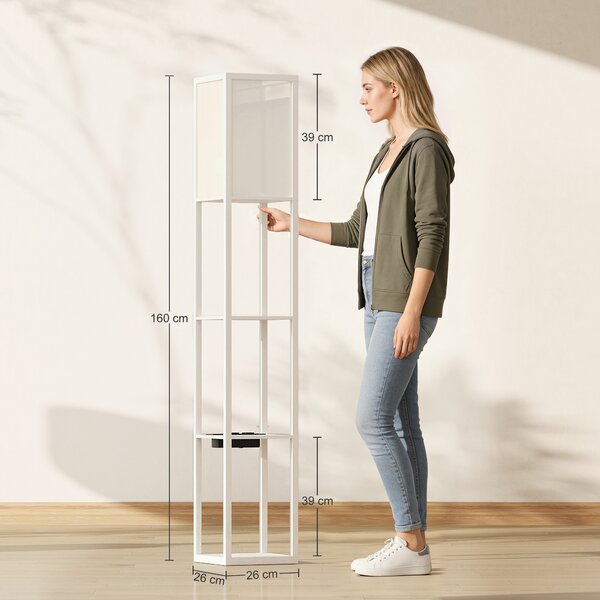 HOMCOM Lampada da Terra con Ripiani, Luce Regolabile, Interruttore a Pedale e Porte USB, Bianco | Aosom Italy