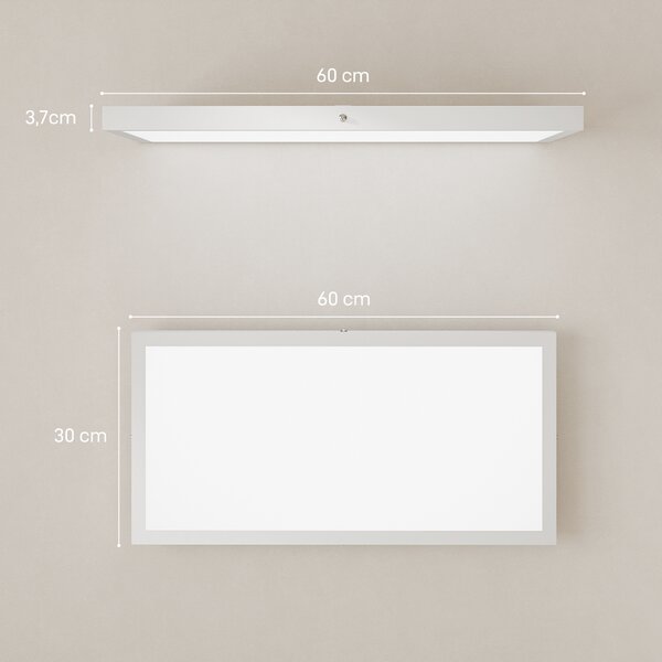 HOMCOM Set 2 Plafoniere LED Sottili e Minimal con Colore Regolabile, in Acciaio e Plastica, 60x30x3.7 cm, Bianco | Aosom Italy