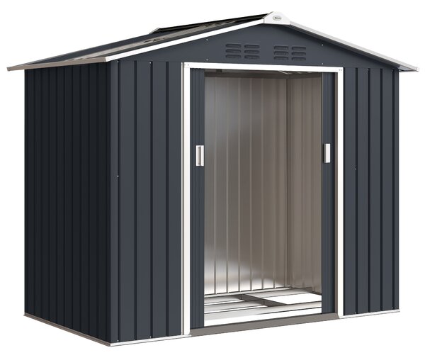 Outsunny Casetta da Giardino con Prese d'Aria, Capanno con Lucernario e Doppia Porta Scorrevole Bloccabile, 277x195x192 cm, Grigio Scuro | Aosom Italy