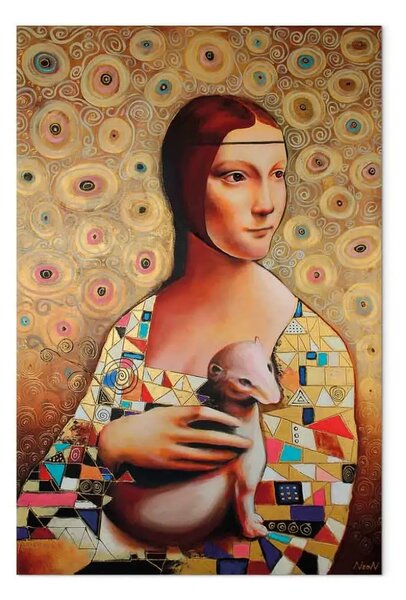 Quadro Dama con l’ermellino - Ritratto di donna su sfondo decorato