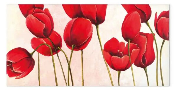 Quadro contemporaneo Tulipani gioiosi - Fiori rossi su sfondo pastello