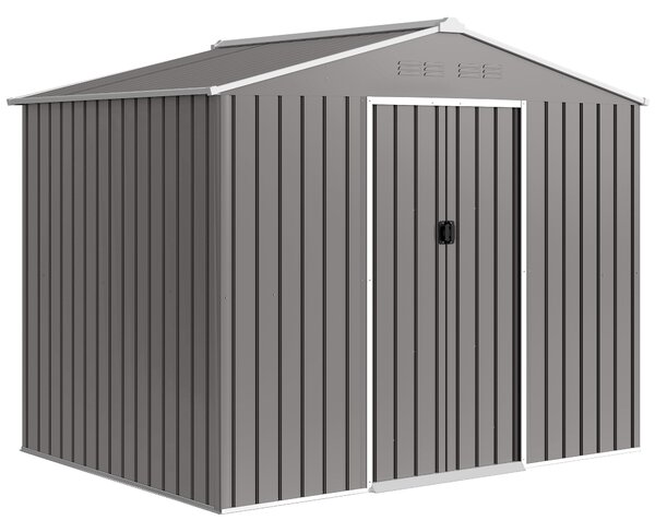 Outsunny Casetta da Giardino 2.3x1.7 m in Acciaio con Prese d'Aria e Doppia Porta Scorrevole, Effetto Legno | Aosom Italy