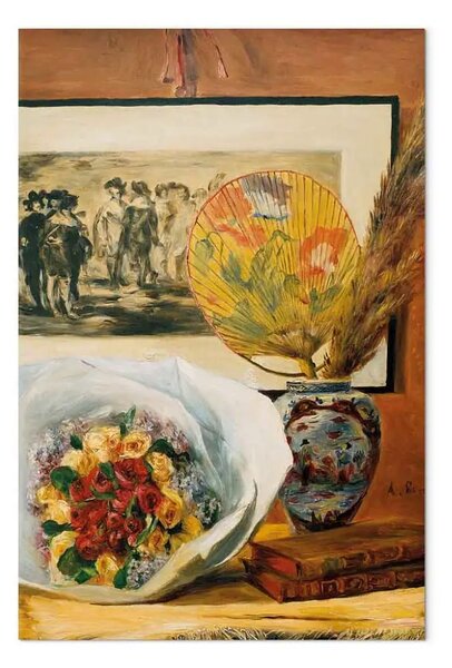 Riproduzione Pierre-Auguste Renoir - Natura morta con bouquet e ventaglio