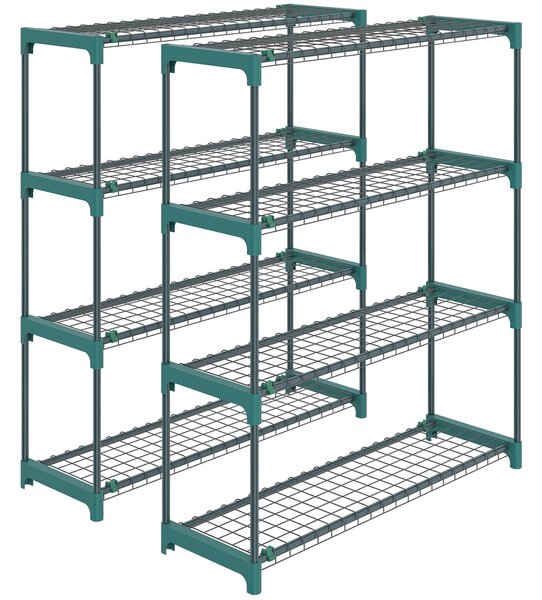 Outsunny Set di 2 Scaffali per Piante a 4 Livelli in Acciaio con Ganci, 90x28x104 cm, Verde | Aosom Italy