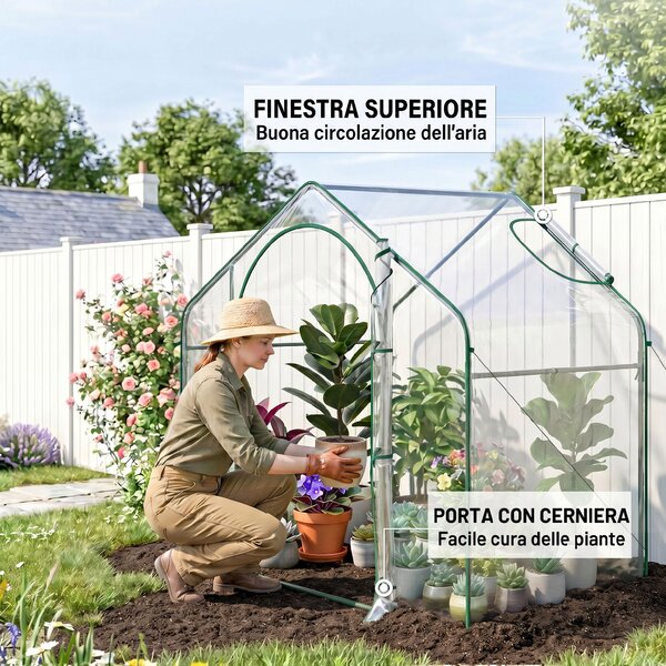 Outsunny Serra per Orto da Giardino con Ingresso a Zip e Presa d'Aria Superiore, in Plastica e Acciaio, 180x100x152 cm, Trasparente | Aosom Italy
