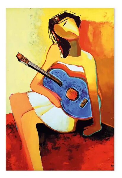 Quadro Ragazza con chitarra - Silhouette di donna in colori vivaci