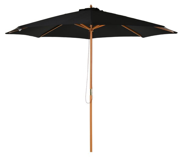 Outsunny Ombrellone da Giardino 3 m con Palo in Legno, 8 Stecche e Parasole in Poliestere, Nero | Aosom Italy