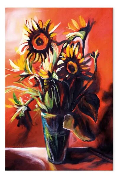Quadro Girasoli in vaso - Fiori su sfondo con effetto ombra