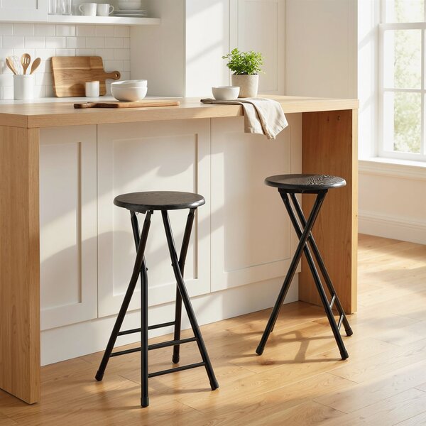 HOMCOM Set 2 Sgabelli Bar Pieghevoli con Doppio Poggiapiedi, in Legno e Acciaio, 34x30x70 cm, Nero | Aosom Italy