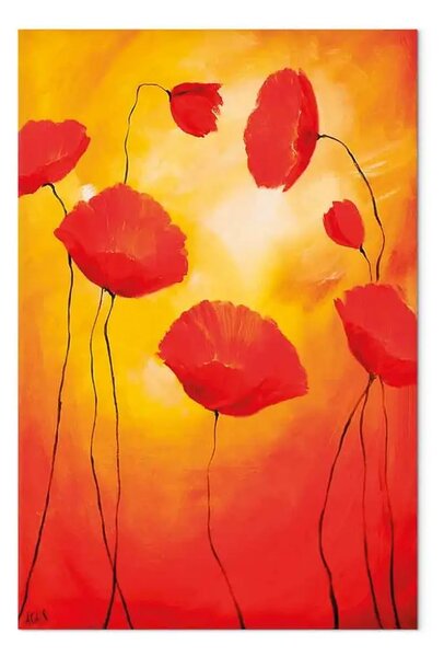 Quadro Papaveri al sole - Fiori rossi su sfondo giallo-arancio