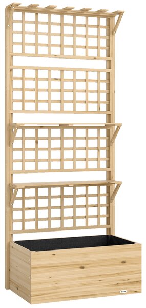 Outsunny Fioriera Rialzata in Legno con Traliccio, Tetto e 2 Mensole, 76x43.5x177 cm, Legno Naturale | Aosom Italy