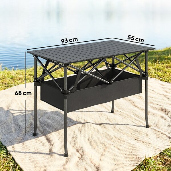 Outsunny Tavolo da Picnic Pieghevole 93cm, Tavolo da Campeggio con Rete Portaoggetti, Borsa per Trasporto e Struttura in Metallo, Portatile per Giardino, Parco, BBQ, Nero | Aosom Italy