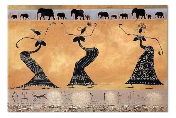 Quadro moderno Danza buffa - sagome umane su sfondo in tonalità marroni