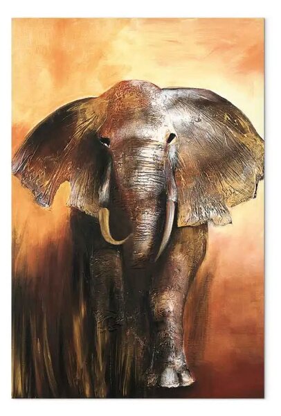 Quadro su tela Il rumore dei passi - sagoma di elefante su sfondo in tonalità chiare