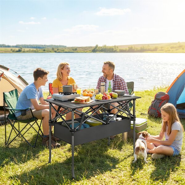 Outsunny Tavolo da Picnic Pieghevole 93cm, Tavolo da Campeggio con Rete Portaoggetti, Borsa per Trasporto e Struttura in Metallo, Portatile per Giardino, Parco, BBQ, Nero | Aosom Italy