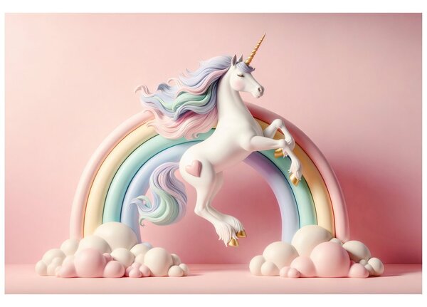 Carta da parati – Unicorno pastello nell'arcobaleno