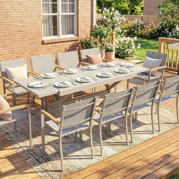 Outsunny Tavolo da Giardino Allungabile per 8-10 Persone, in Alluminio e Acciaio, 154/214x85x73 cm, Grigio | Aosom Italy