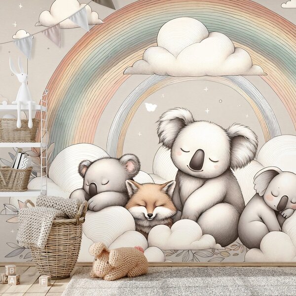 Carta da parati – Animaletti con arcobaleno