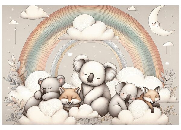Carta da parati – Animaletti con arcobaleno
