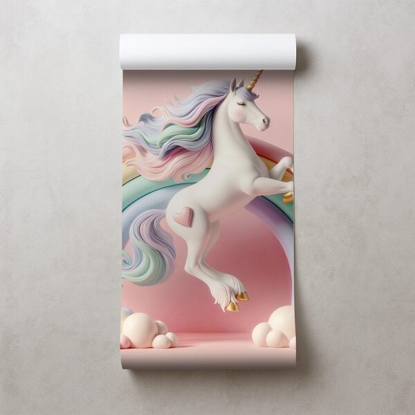 Carta da parati – Unicorno pastello nell'arcobaleno