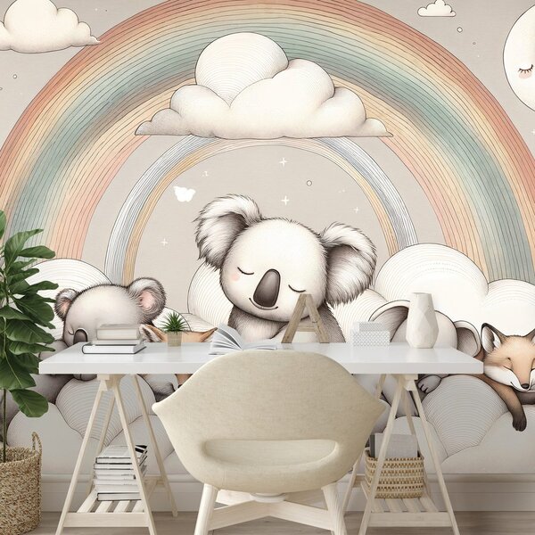Carta da parati – Animaletti con arcobaleno