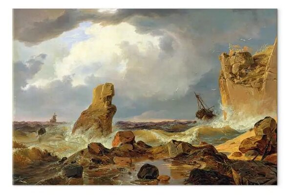 Quadro famoso Andreas Achenbach - Surf su una costa rocciosa