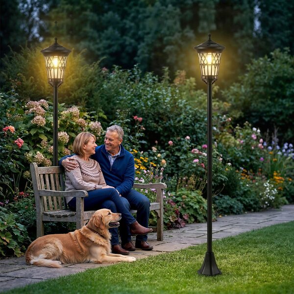 Outsunny Set di 2 Lampioni Solari da Giardino 1.86m, Lampade Stradali Acciaio Inox | Aosom Italy