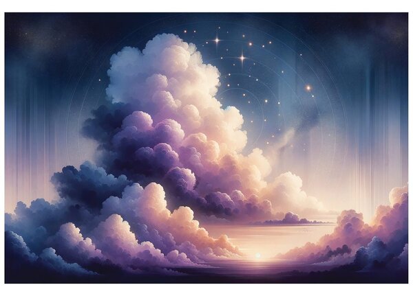 Carta da parati – Cielo stellato sopra paesaggio nuvoloso