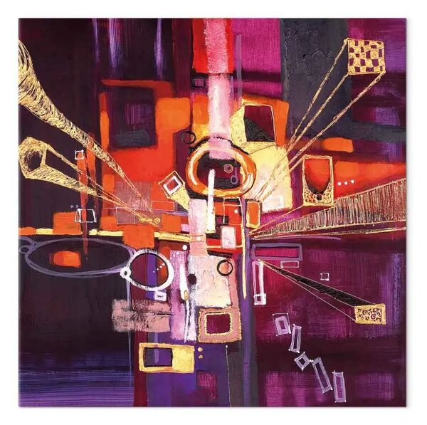 Quadro moderno Astrazione - motivo di città fantastica su sfondo viola