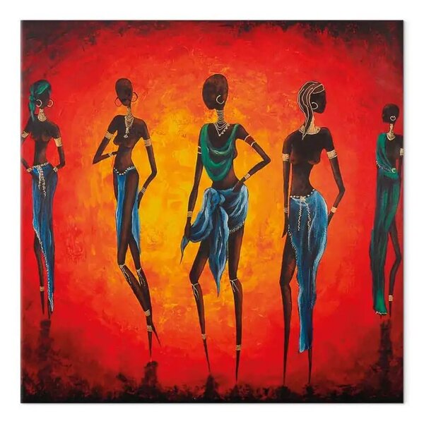 Quadro moderno Giovani africane - ritratto di donne su sfondo in tonalità rosse