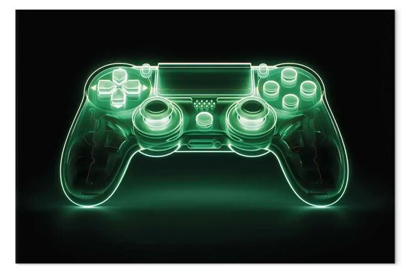 Quadro moderno Mondo sotto controllo - gamepad in tonalità neon su sfondo scuro