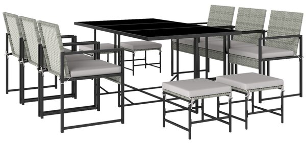 Outsunny Set Pranzo Patio 11 Pezzi, Mobili Esterno Con 6 Poltrone, 4 Pouf, Grigio | Aosom Italy
